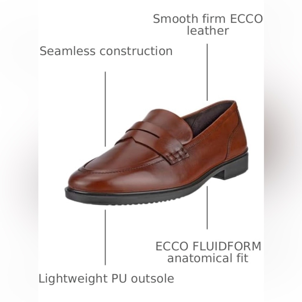 ECCO Cognac Leather Penny Loafers Womens 8 8.5 Comfort Slip On Classic Shoes - Picture 2 of 14